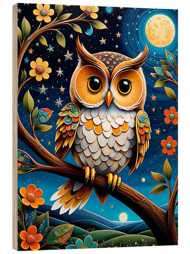 Cuadro de madera Sweet owl in the moonlight