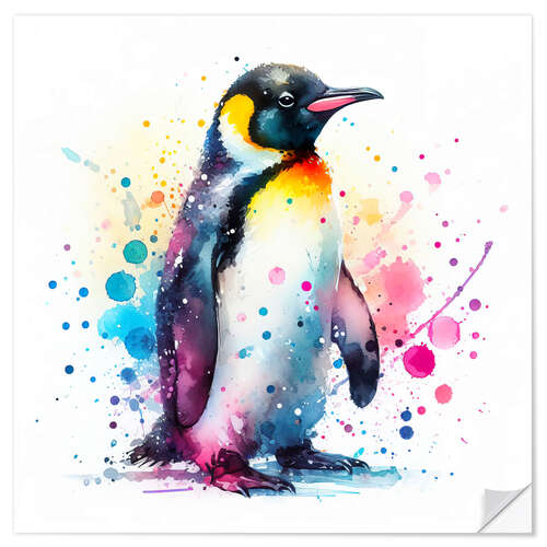 Selvklæbende plakat Penguin in watercolour