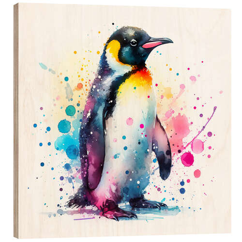 Holzbild Pinguin in Aquarell