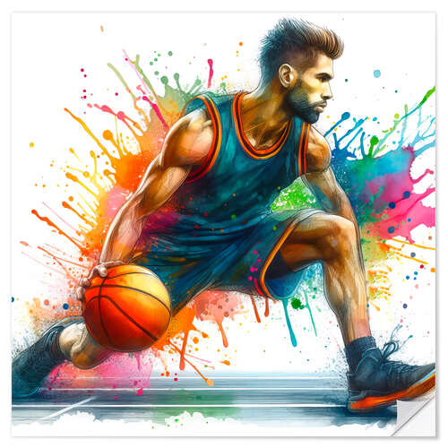 Selvklebende plakat Basketball player in watercolour