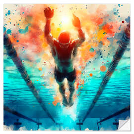 Självhäftande poster Swimming in watercolour - nobelart