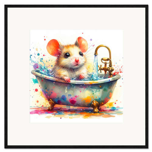 Gerahmter Kunstdruck Eine kleine Maus in der Badewanne I