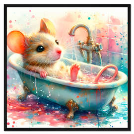 Gerahmter Kunstdruck Eine kleine Maus in der Badewanne II