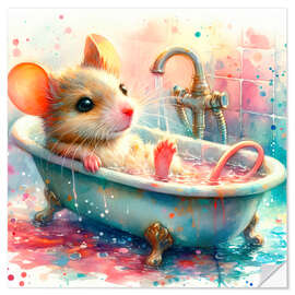 Selvklebende plakat A little mouse in the bathtub II