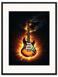 Gerahmter Kunstdruck Gitarre in Flammen