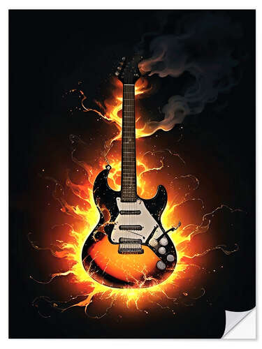 Selvklebende plakat Guitar on fire