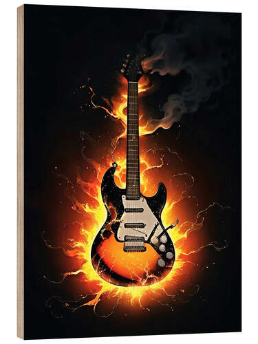 Hout print Guitar on fire