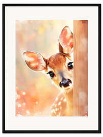 Gerahmter Kunstdruck Guck Guck - Ich bin es, das Rehkitz