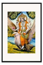 Gerahmter Kunstdruck Vishnu sitzt auf Garuda