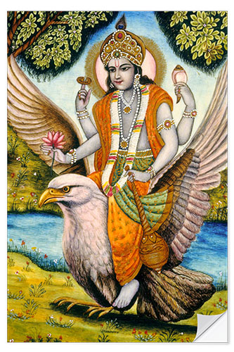 Selvklæbende plakat Vishnu sits on Garuda