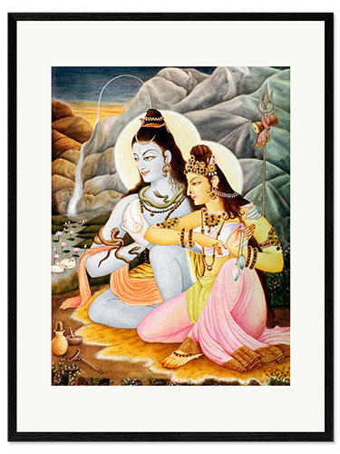 Impressão artística com moldura God Shiva Shanker Parvati