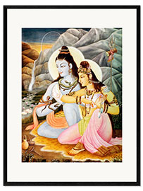 Impressão artística com moldura God Shiva Shanker Parvati