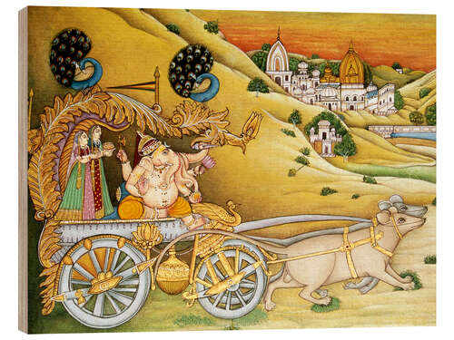 Holzbild Ganesh Ganpati Riddhi und Siddhi