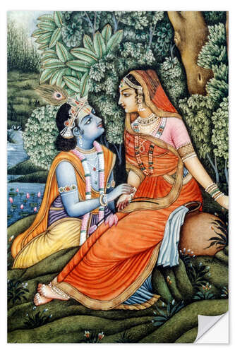 Selvklebende plakat Miniature painting of Radha Krishna, India