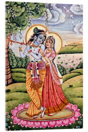 Akryylilasitaulu Radha Krishna miniature painting, India