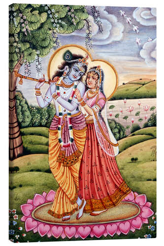 Quadro em tela Radha Krishna miniature painting, India