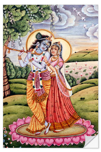 Selvklebende plakat Radha Krishna miniature painting, India