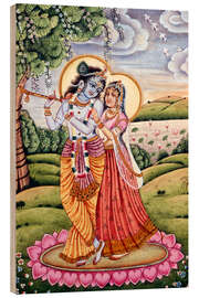 Wood print Radha Krishna miniature painting, India