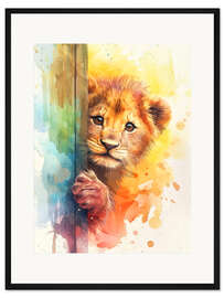 Gerahmter Kunstdruck Guck Guck - Ich bin es, der Löwe