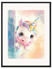 Gerahmter Kunstdruck Guck Guck - Ich bin es, das Einhorn I