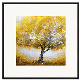 Inramat konsttryck Thousand Echos - Golden yellow tree