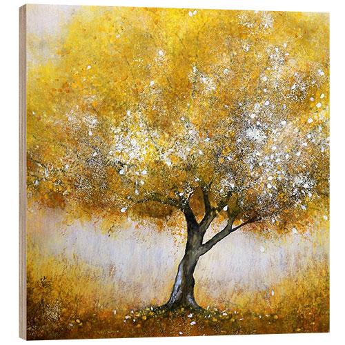 Tableau en bois Thousand Echos - Golden yellow tree