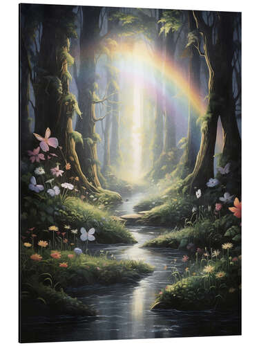 Tableau en aluminium Rainbow in Magical Forest