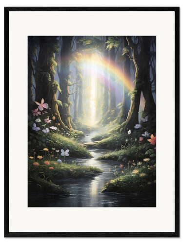Inramat konsttryck Rainbow in Magical Forest