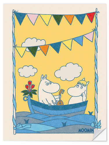 Selvklebende plakat In the boat with Moomintroll and Snorkmaiden