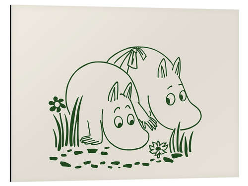 Aluminium print Moomins exploring the garden