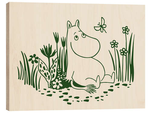 Wood print Moomintroll with butterflies