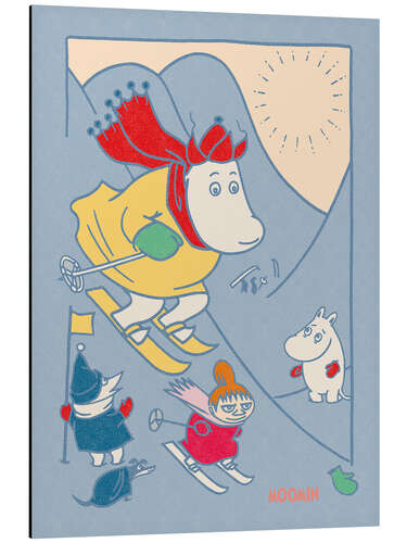 Tableau en aluminium Moomins on a skiing holiday II