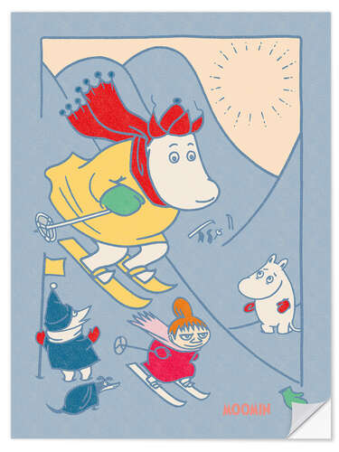 Selvklebende plakat Moomins on a skiing holiday II