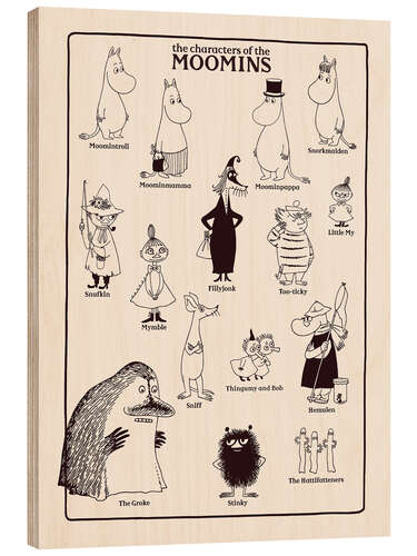 Hout print The characters of the Moomins