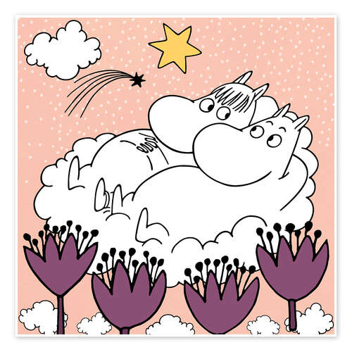 Poster Snorkmaiden and Moomintroll above the clouds