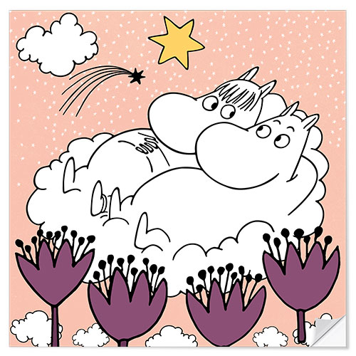 Wall sticker Snorkmaiden and Moomintroll above the clouds