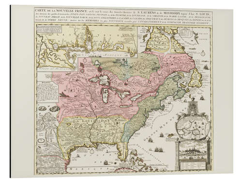 Cuadro de aluminio Chart of United States showing Mississippi river and Saint Louis, c. 1720