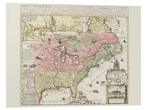 Tableau en PVC Chart of United States showing Mississippi river and Saint Louis, c. 1720