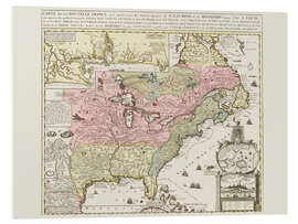 Foam board print Chart of United States showing Mississippi river and Saint Louis, c. 1720