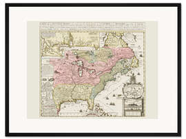 Gerahmter Kunstdruck Karte der Vereinigten Staaten mit Mississippi und Saint Louis, um 1720