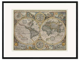 Impressão artística com moldura Antique map of the world, 1626