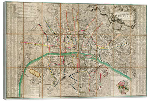 Canvas print Ancient Map of Paris, 1792