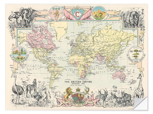 Sticker mural Map of British Empire, Castle Line Atlas of South Africa, 1895