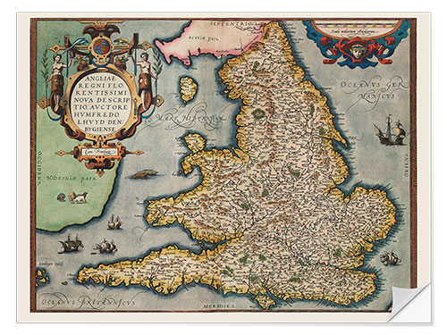 Selvklæbende plakat Ancient map of the Kingdom of England, 1573