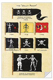 Självhäftande poster Selection of 18th century pirate flags, Basil Lubbock, 1922