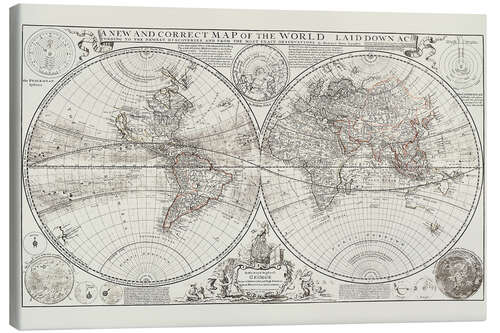 Canvas print Ancient map of the world, Herman Moll, 1709