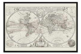 Gerahmter Kunstdruck Antike Weltkarte, Herman Moll, 1709