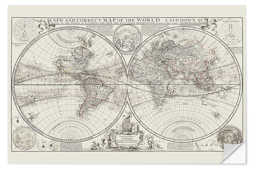 Wall sticker Ancient map of the world, Herman Moll, 1709