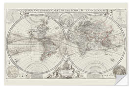 Wall sticker Ancient map of the world, Herman Moll, 1709