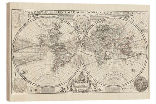 Wood print Ancient map of the world, Herman Moll, 1709